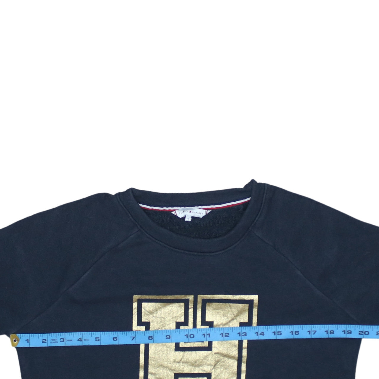 Tommy Hilfiger Women Blue Gold Logo Pullover Sweatshirt Size S