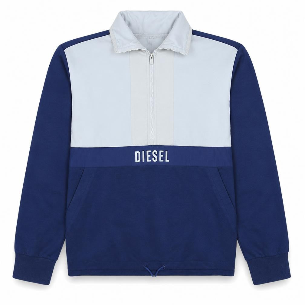 Diesel Men’s Blue XL 1/4 Zip Colour Block High Neck Sweatshirt