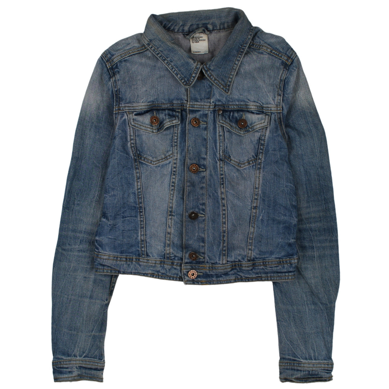 H&M Women Blue Denim Cropped Jacket Size 10 Classic Style
