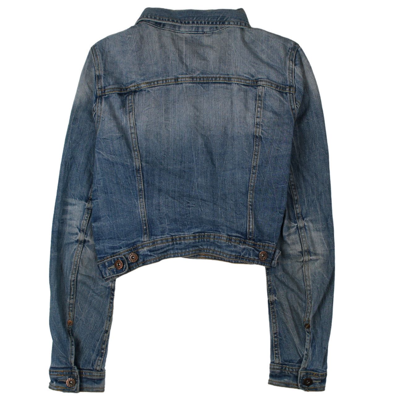 H&M Women Blue Denim Cropped Jacket Size 10 Classic Style