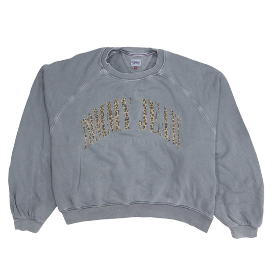 Tommy Jeans Womens Grey Leopard Logo Pullover Sweatshirt 2XL