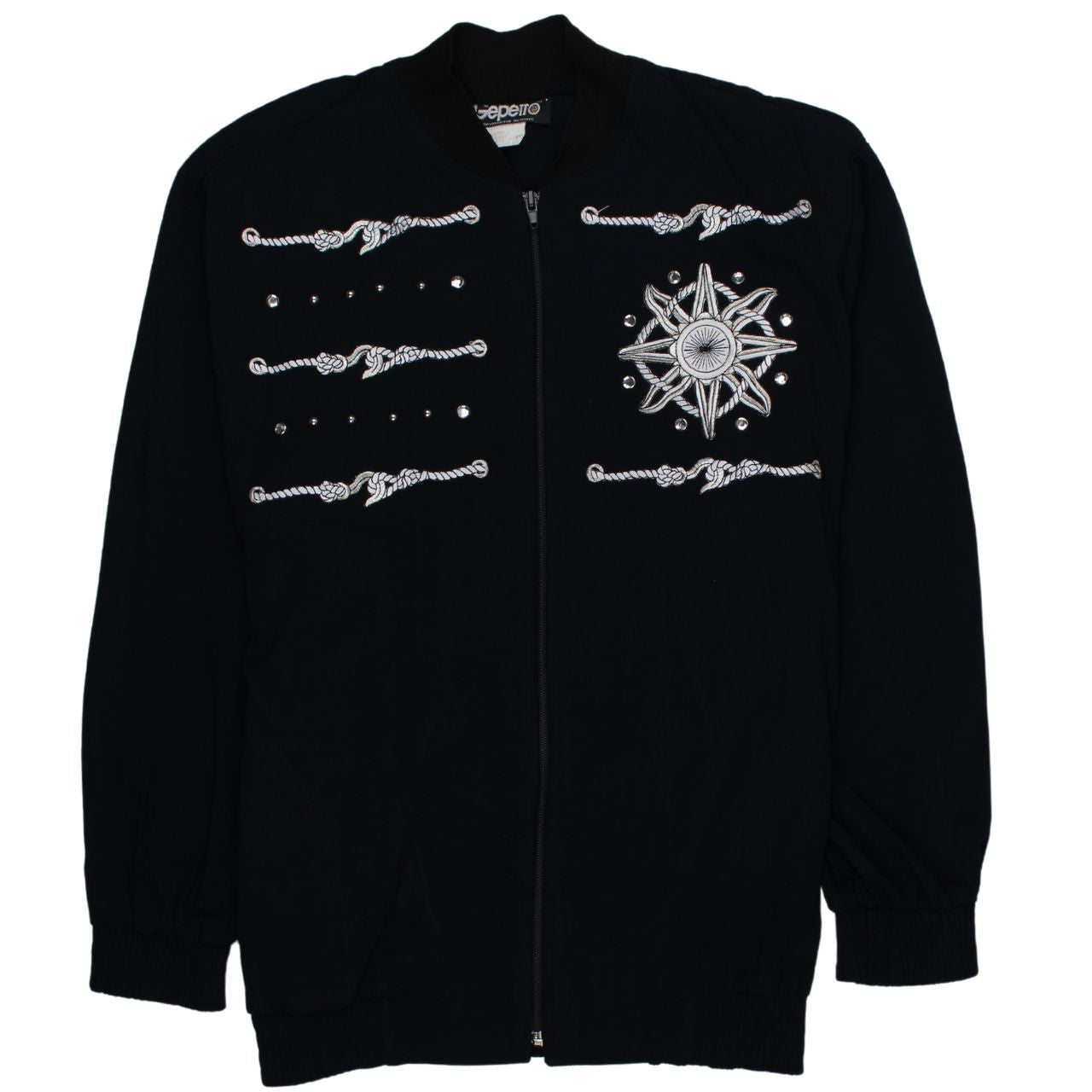 Gepetto Men’s Black Embroidered Bomber Jacket Small Retro Nautical Zip