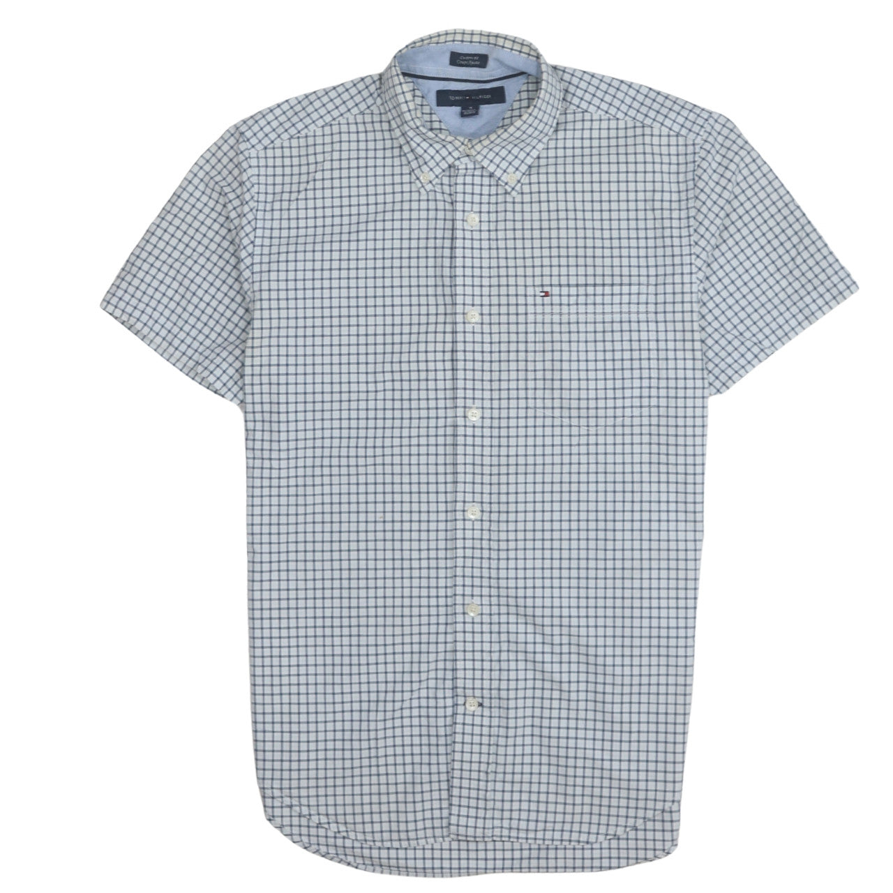 Tommy Hilfiger Men's Blue Check Short Sleeve Button-Up Shirt M