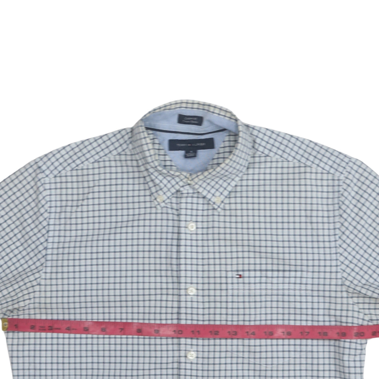 Tommy Hilfiger Men's Blue Check Short Sleeve Button-Up Shirt M