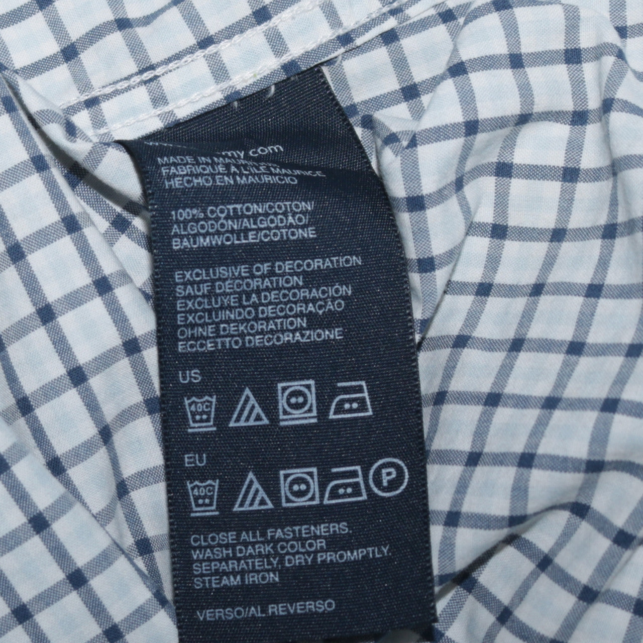 Tommy Hilfiger Men's Blue Check Short Sleeve Button-Up Shirt M