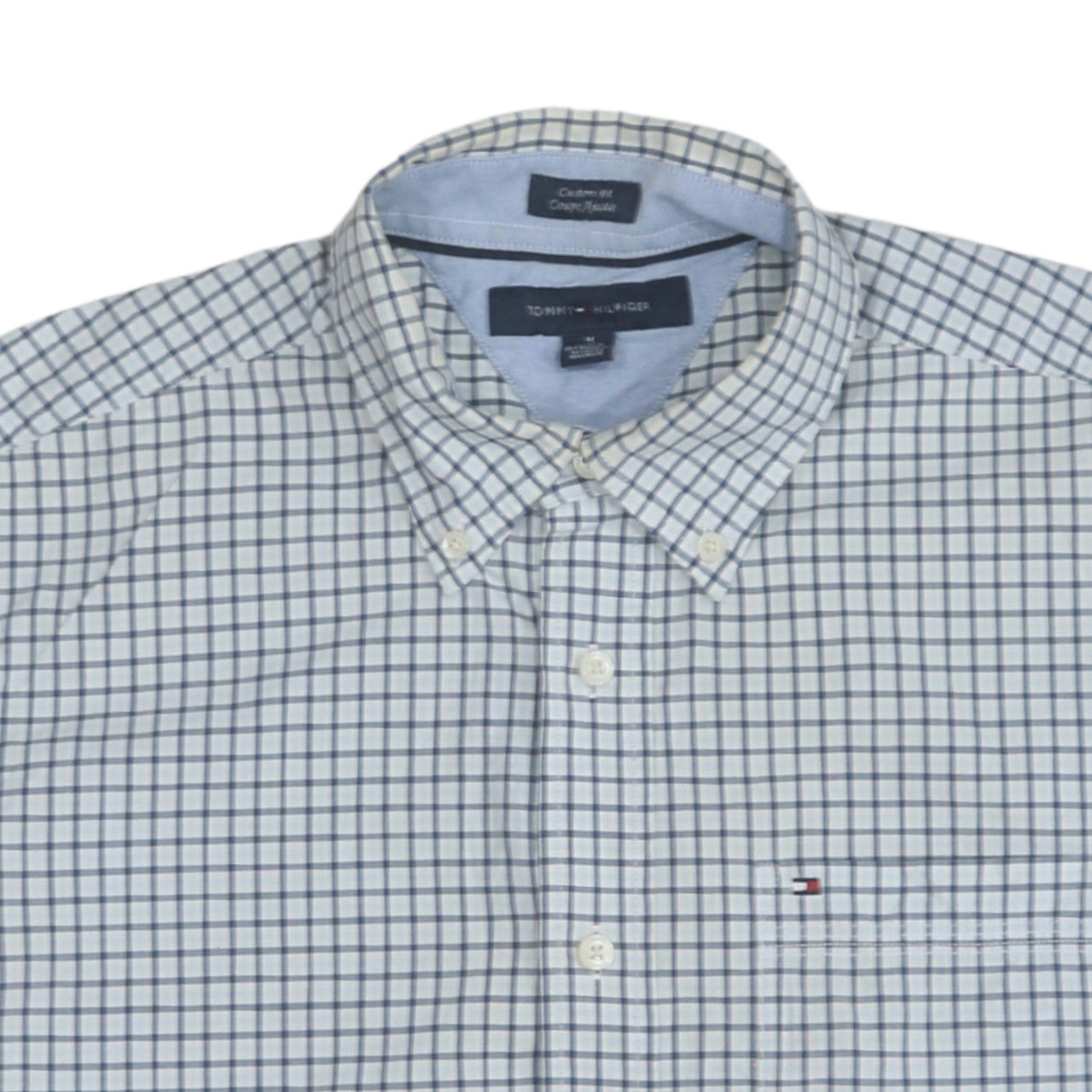 Tommy Hilfiger Men's Blue Check Short Sleeve Button-Up Shirt M