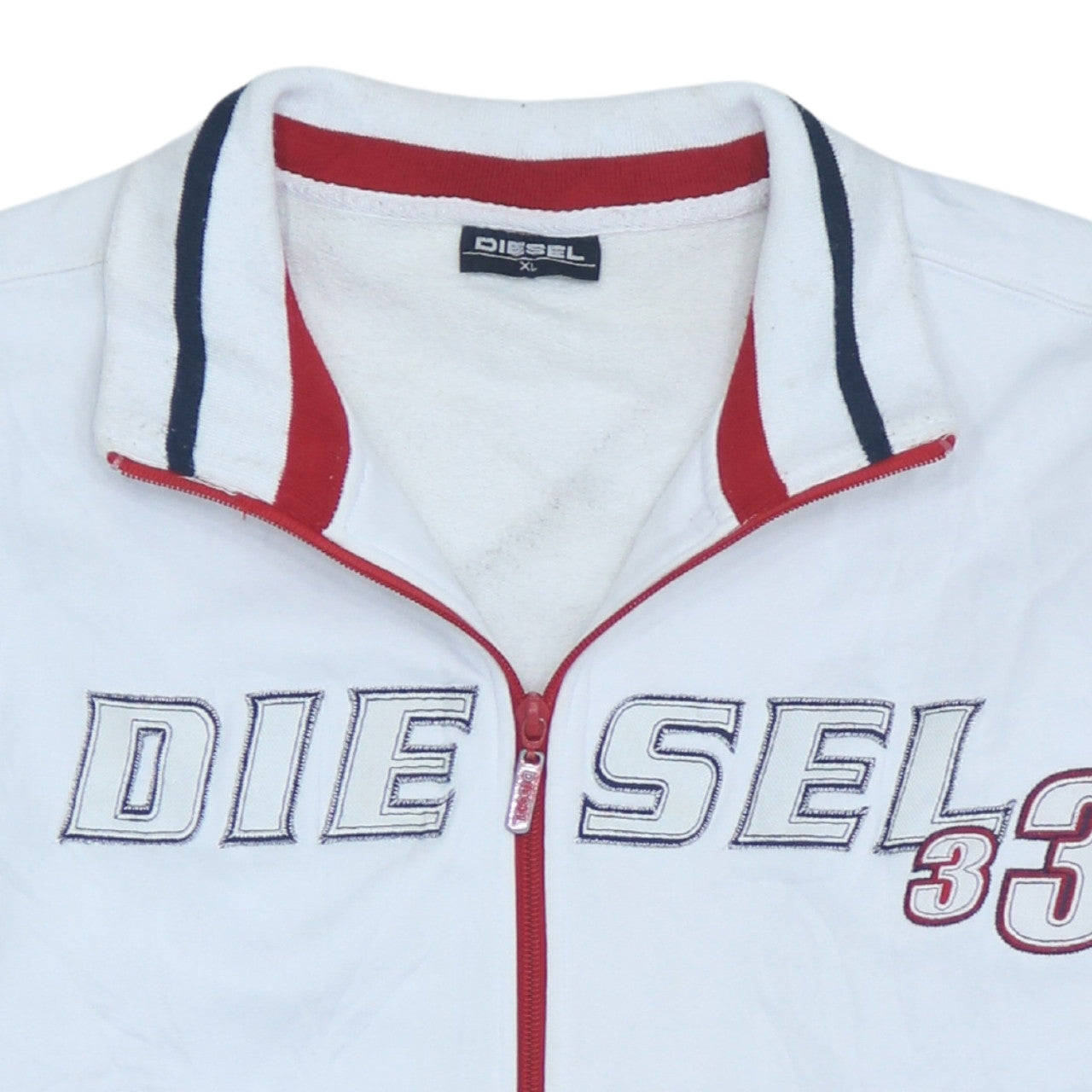 Diesel Men's White XL Full Zip Embroidered Logo Sweatshirt