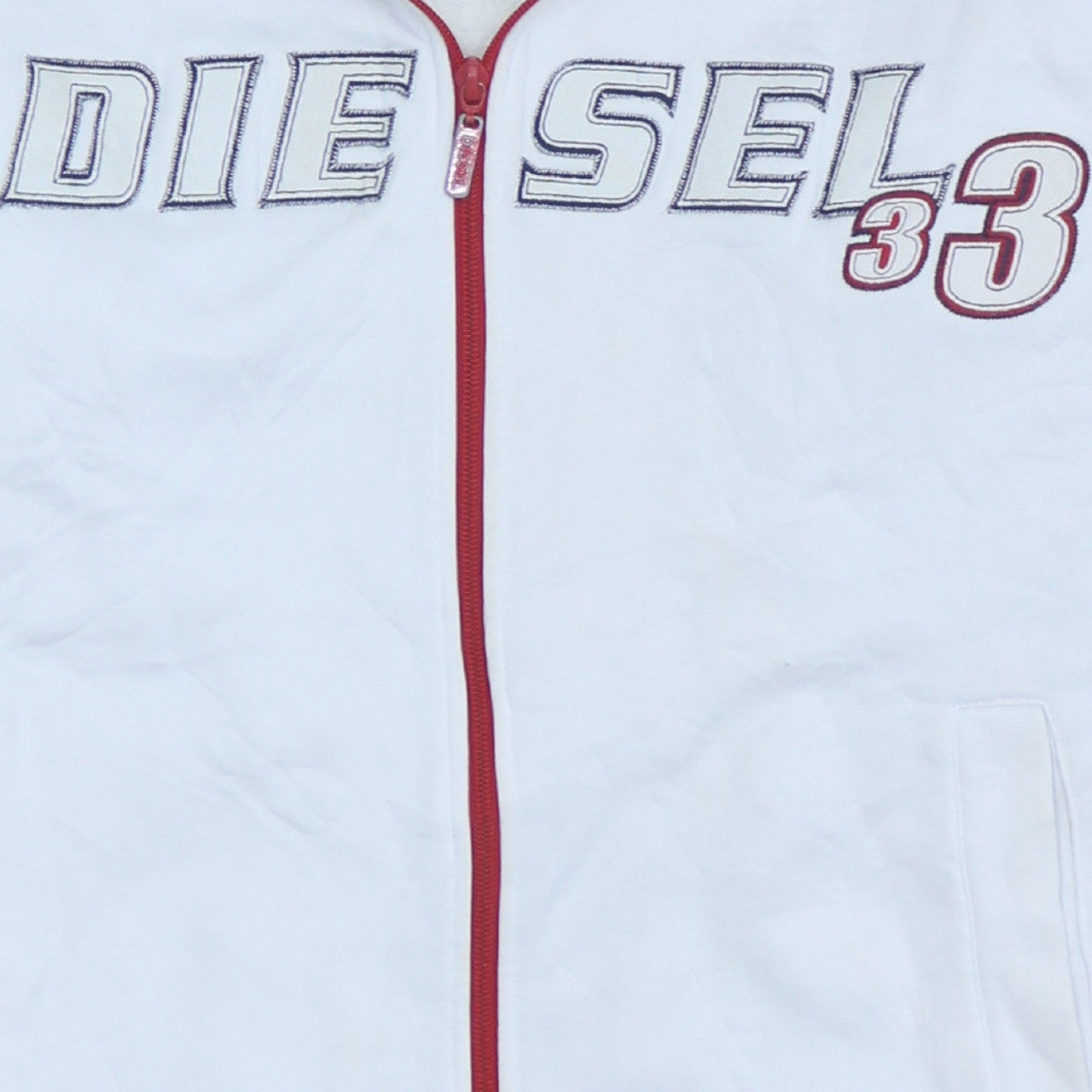 Diesel Men's White XL Full Zip Embroidered Logo Sweatshirt