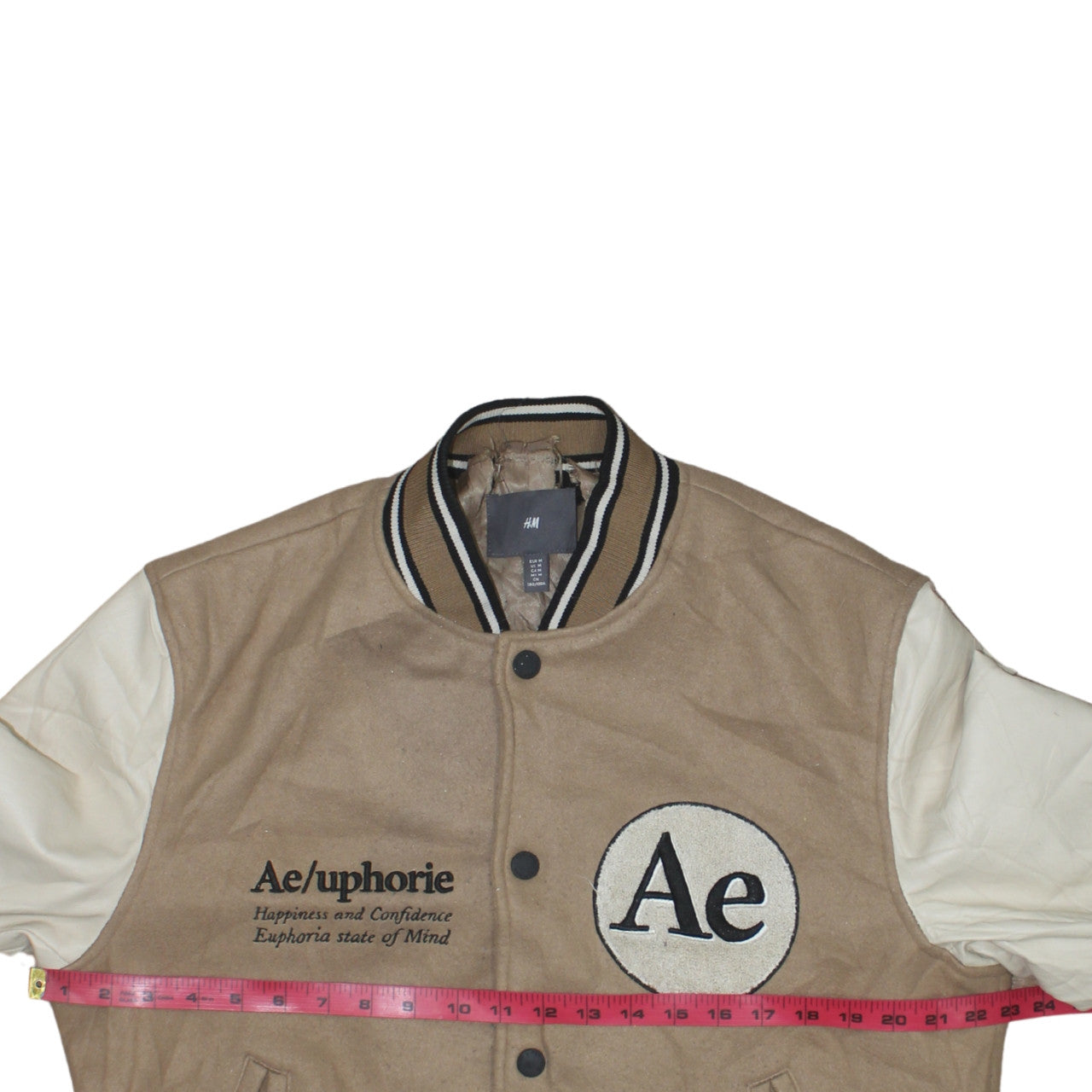 H&M Men Beige Varsity Jacket M Wool Blend Letterman College Style
