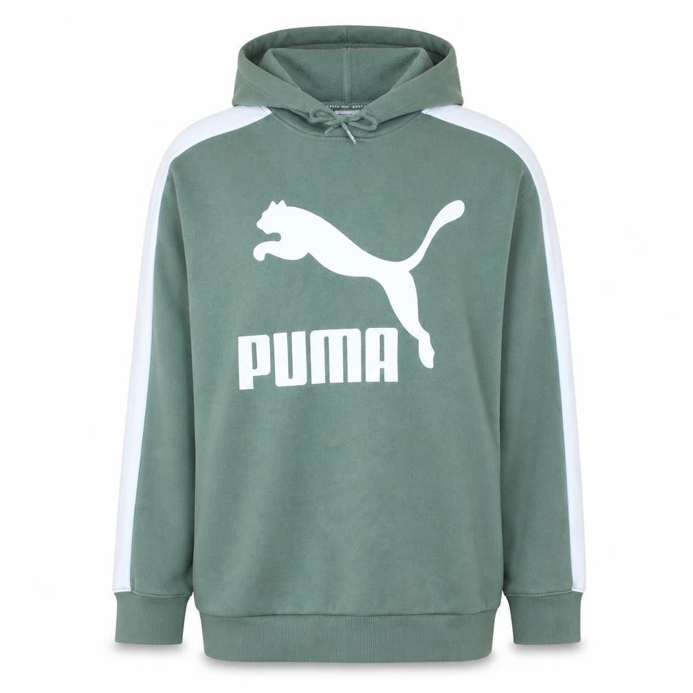 Puma Women Green Logo Hoodie Size UK 10 Cotton Blend Pullover Sportswear