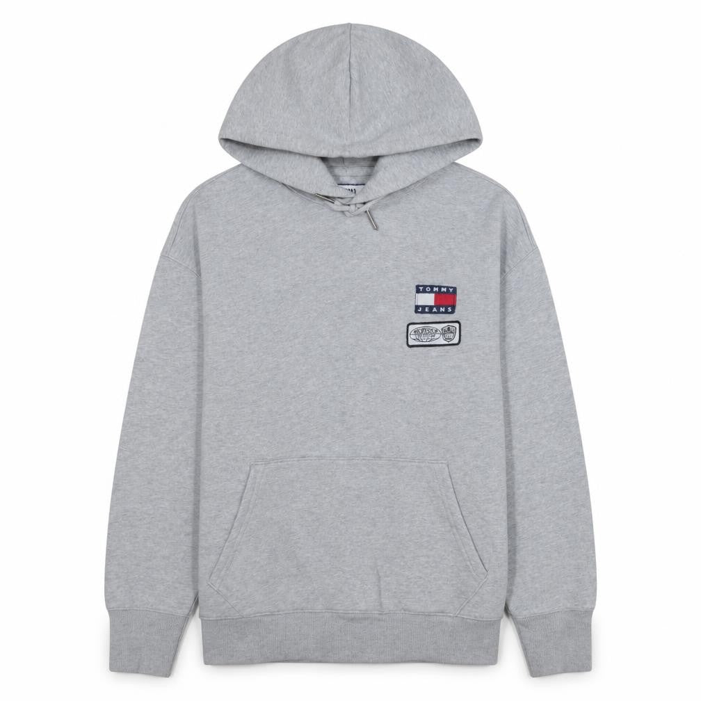 Tommy Jeans Men's Grey Pullover Hoodie L Embroidered Logo