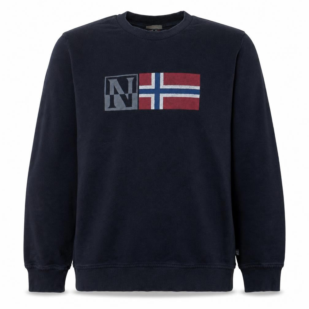 Napapijri Mens Blue Crew Neck Logo Sweatshirt Size L