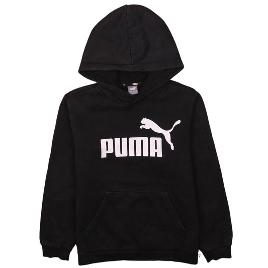 Puma Boys Black Pullover Hoodie 13-14 Years Logo Graphic Cotton Blend