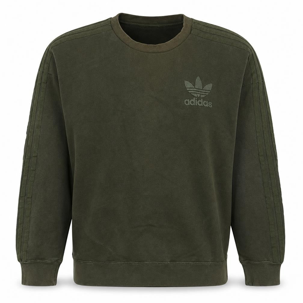 Adidas Mens Green Small Crew Neck Pullover Sweatshirt