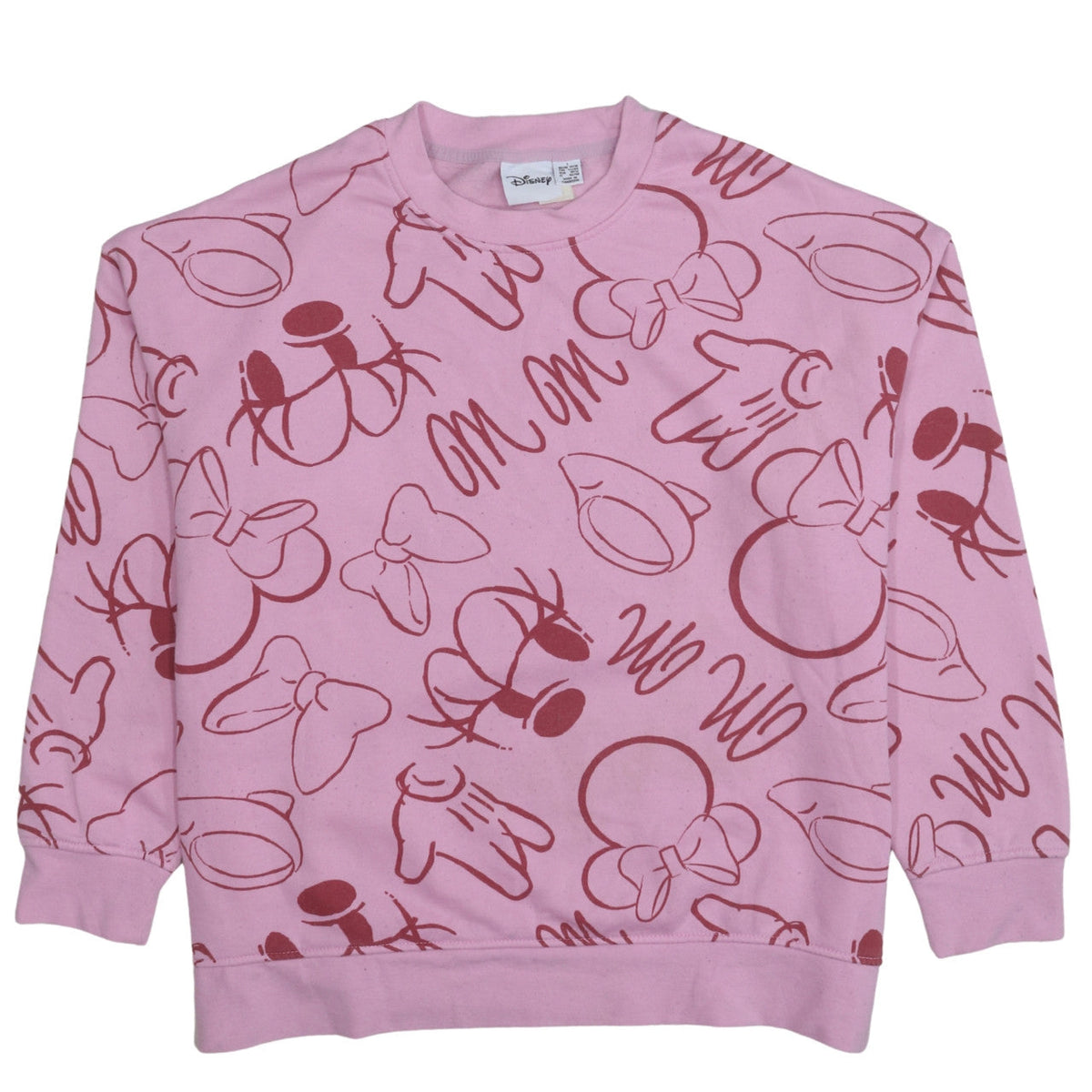 Front view of Disney Women Pink Minnie Mouse Print Pullover Sweatshirt L