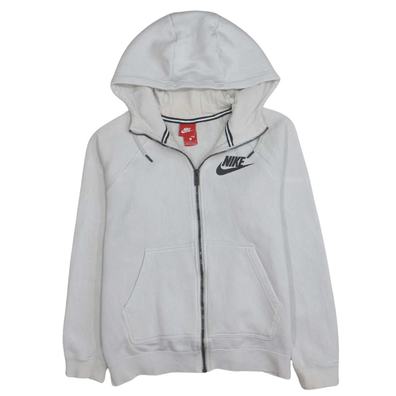 Nike Boys White Full Zip Hoodie Size S Cotton Blend Lined Sweatshirt