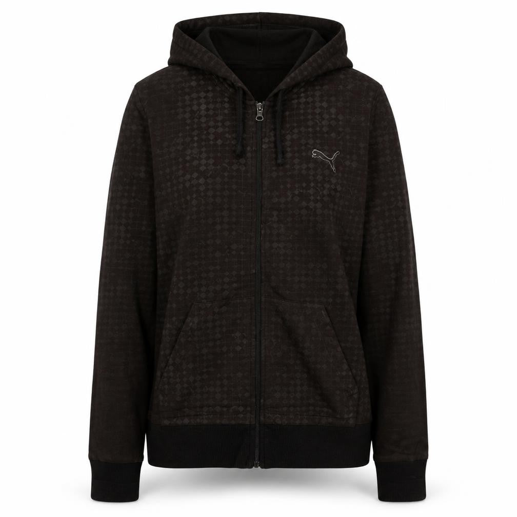 Puma Women Black Full Zip Hoodie Size 14 Graphic Print Cotton Blend