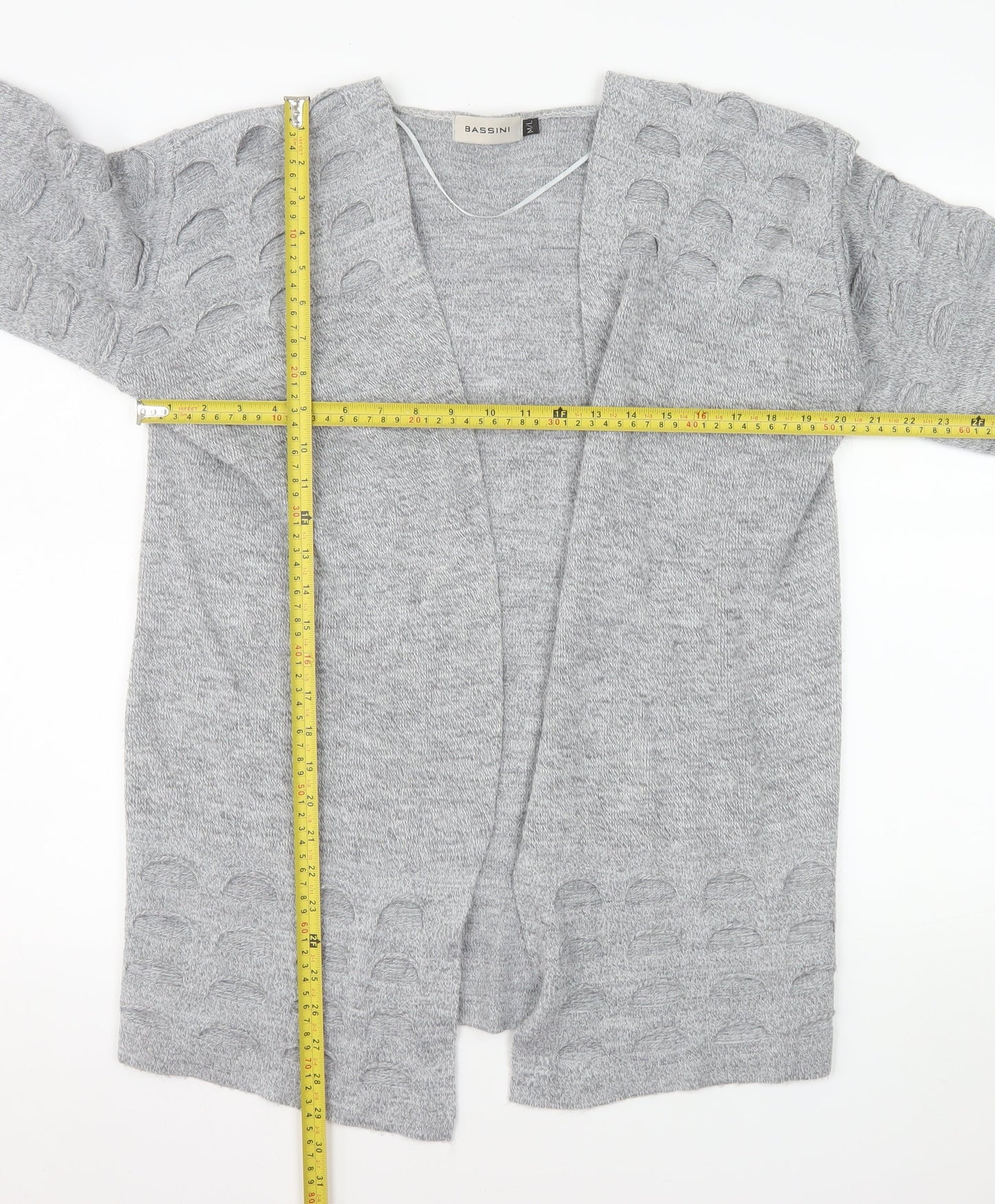 Bassini Women's Grey Knit Long Sleeve Open Cardigan Size M