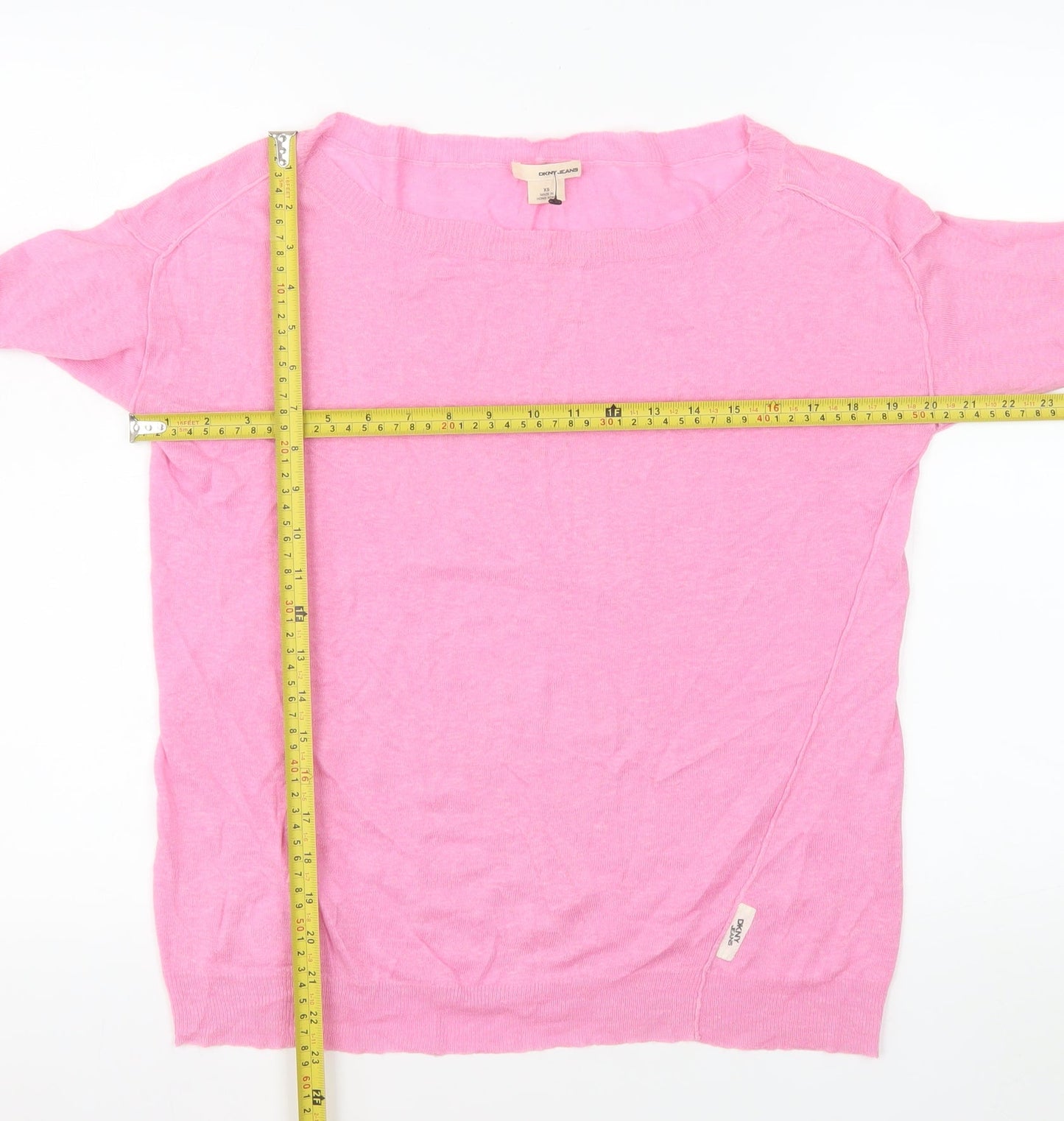 DKNY Jeans Women's Pink Linen Blend 3/4 Sleeve Basic Blouse XS