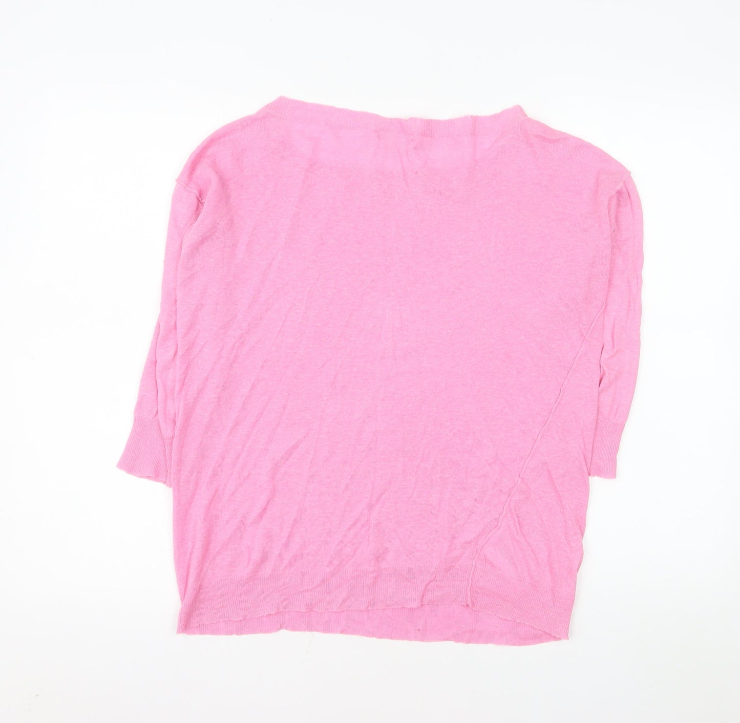 DKNY Jeans Women's Pink Linen Blend 3/4 Sleeve Basic Blouse XS