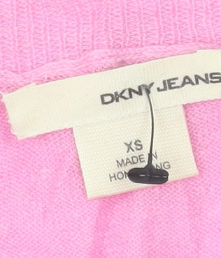 DKNY Jeans Women's Pink Linen Blend 3/4 Sleeve Basic Blouse XS