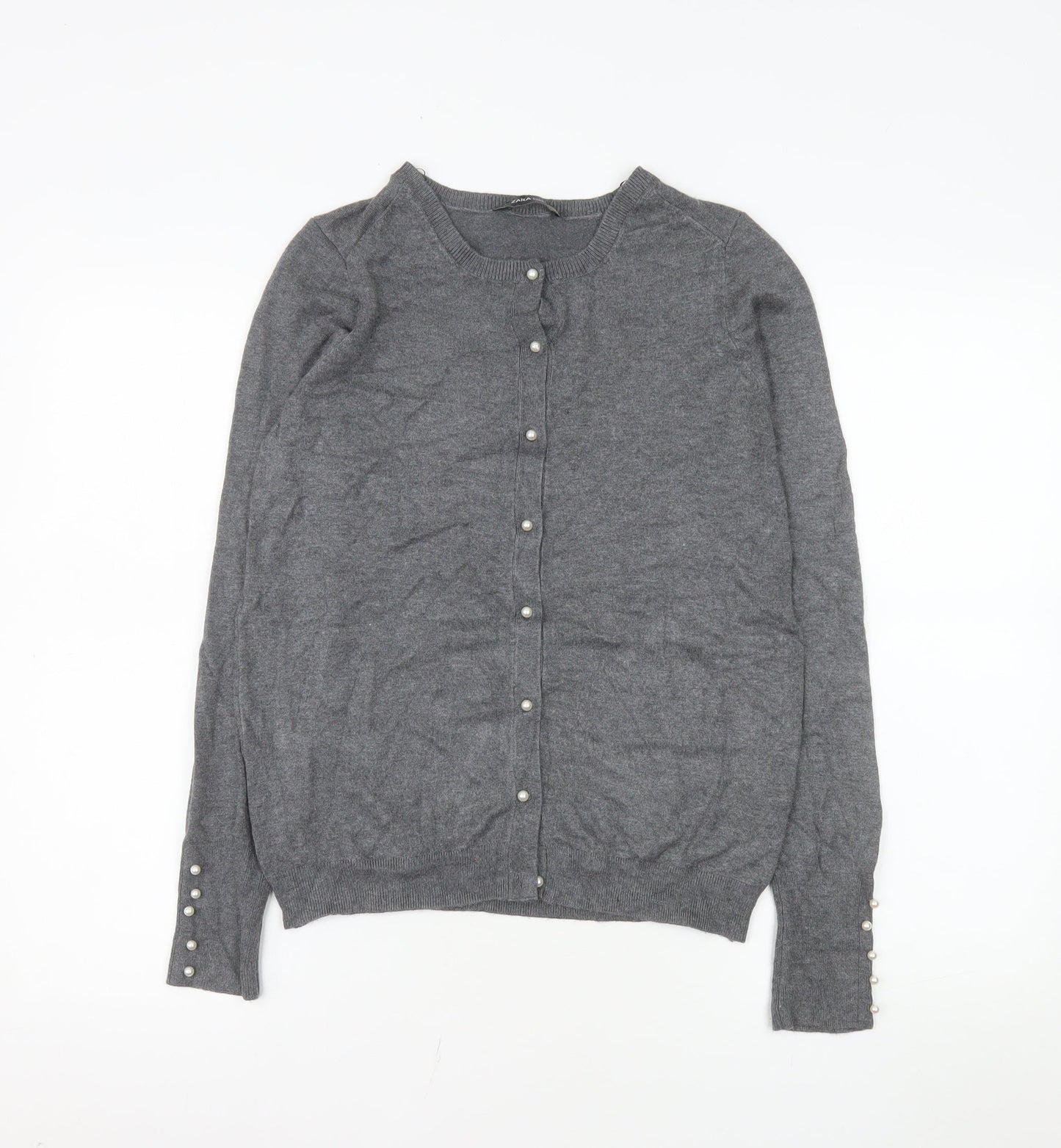 ZARA Women Grey Wool Blend Long Sleeve Button Cardigan Size 14