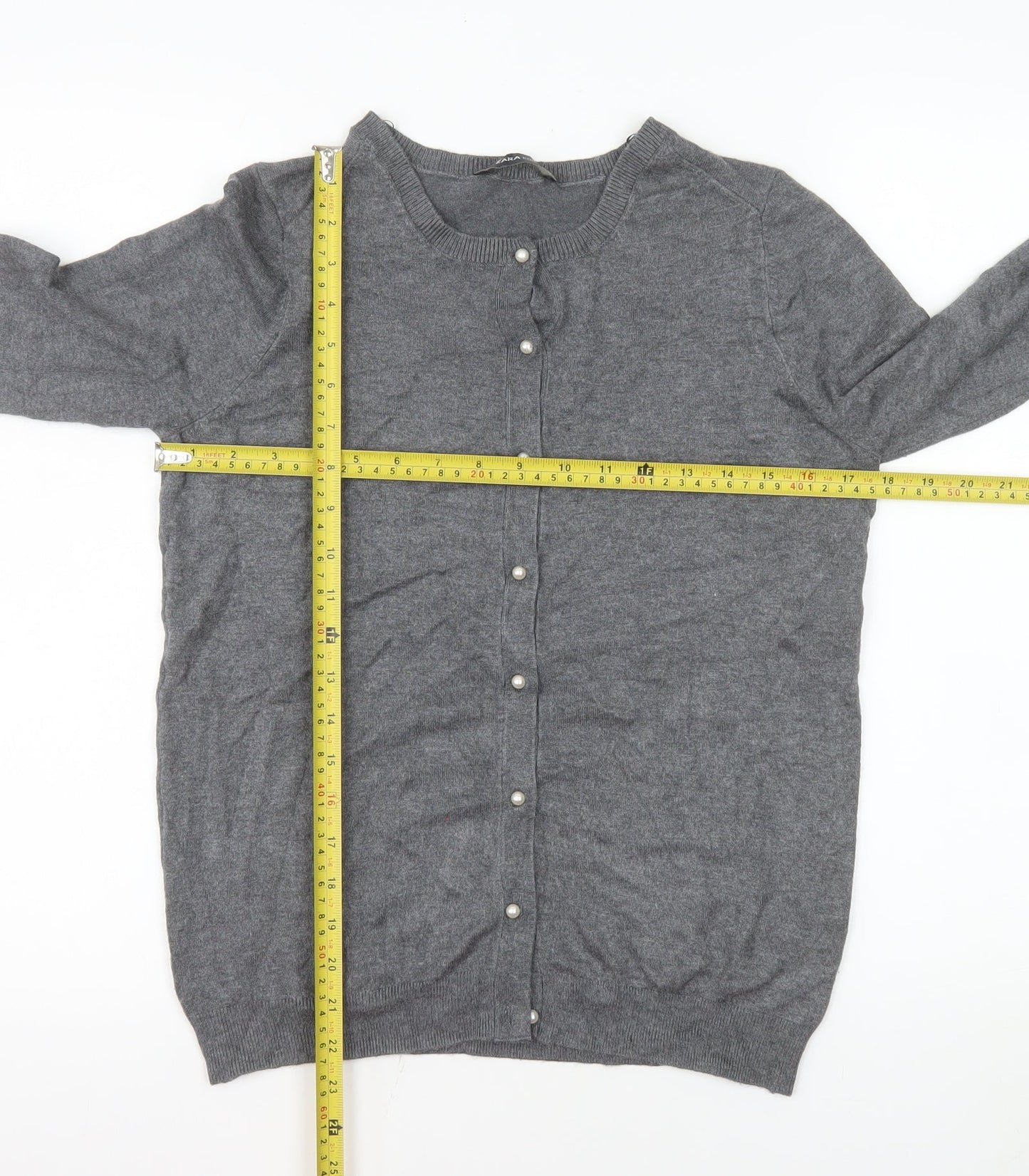 ZARA Women Grey Wool Blend Long Sleeve Button Cardigan Size 14