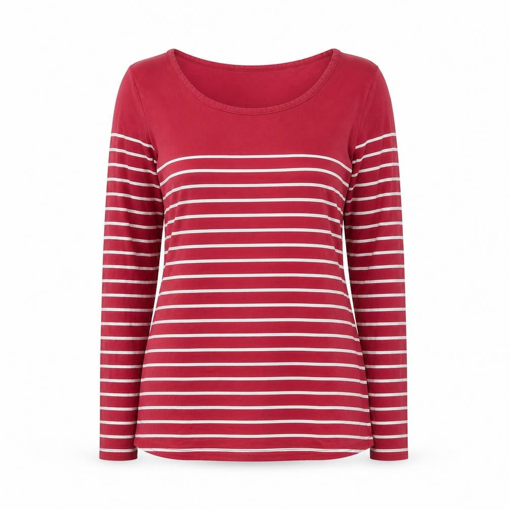 JoJo Maman Bébé Women's Red Striped Long Sleeve Jersey T-Shirt Size M