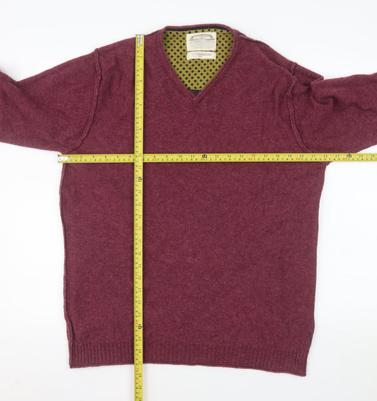 White Stuff Men's Red Wool V-Neck Pullover Sweater Size L