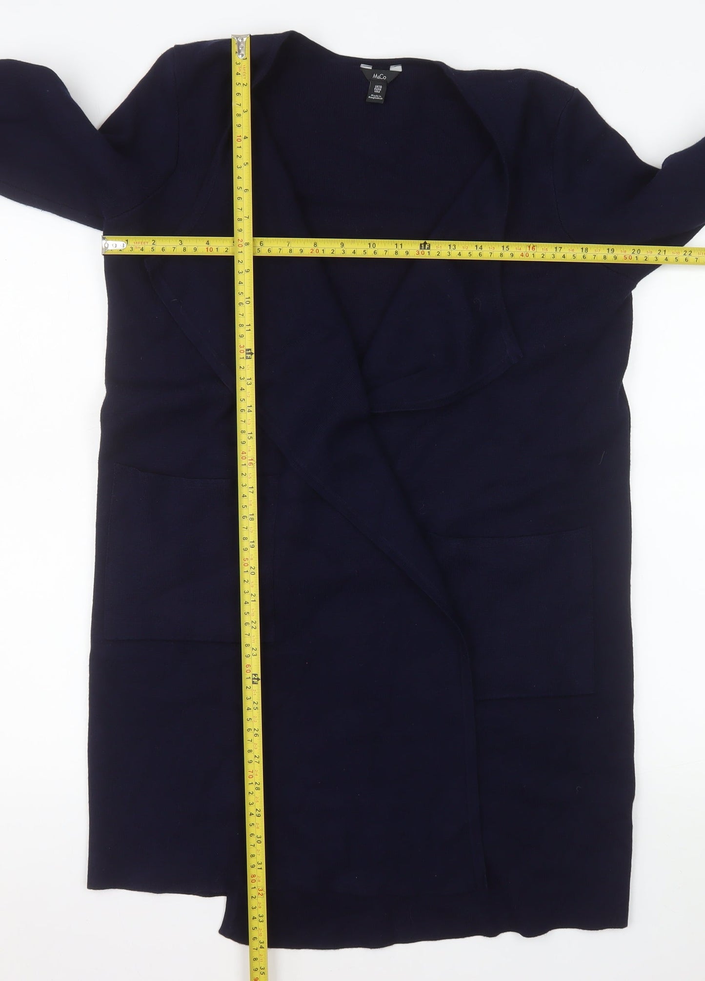 M&Co Women Blue Size 10 Open Front Long Sleeve Knit Cardigan