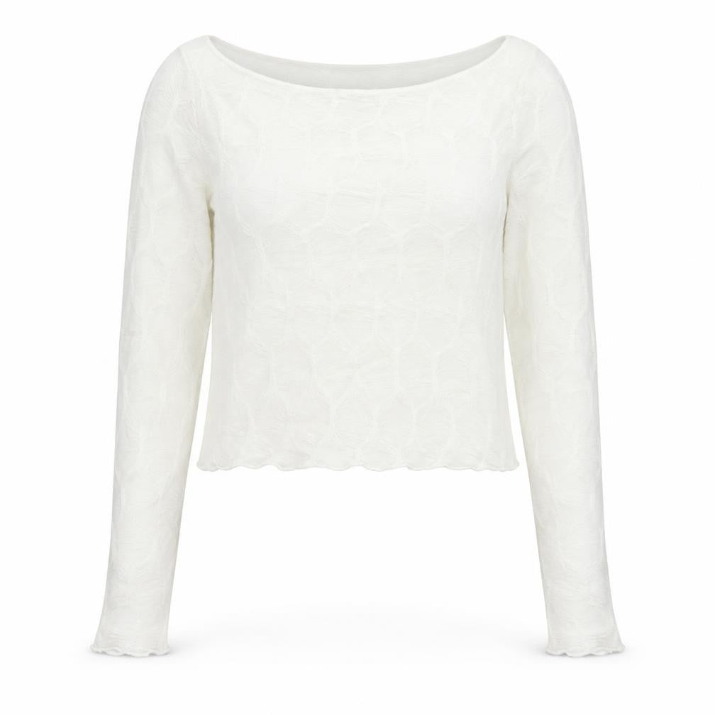 Bershka Women’s White Cropped Long Sleeve Slim Fit Top Size 12