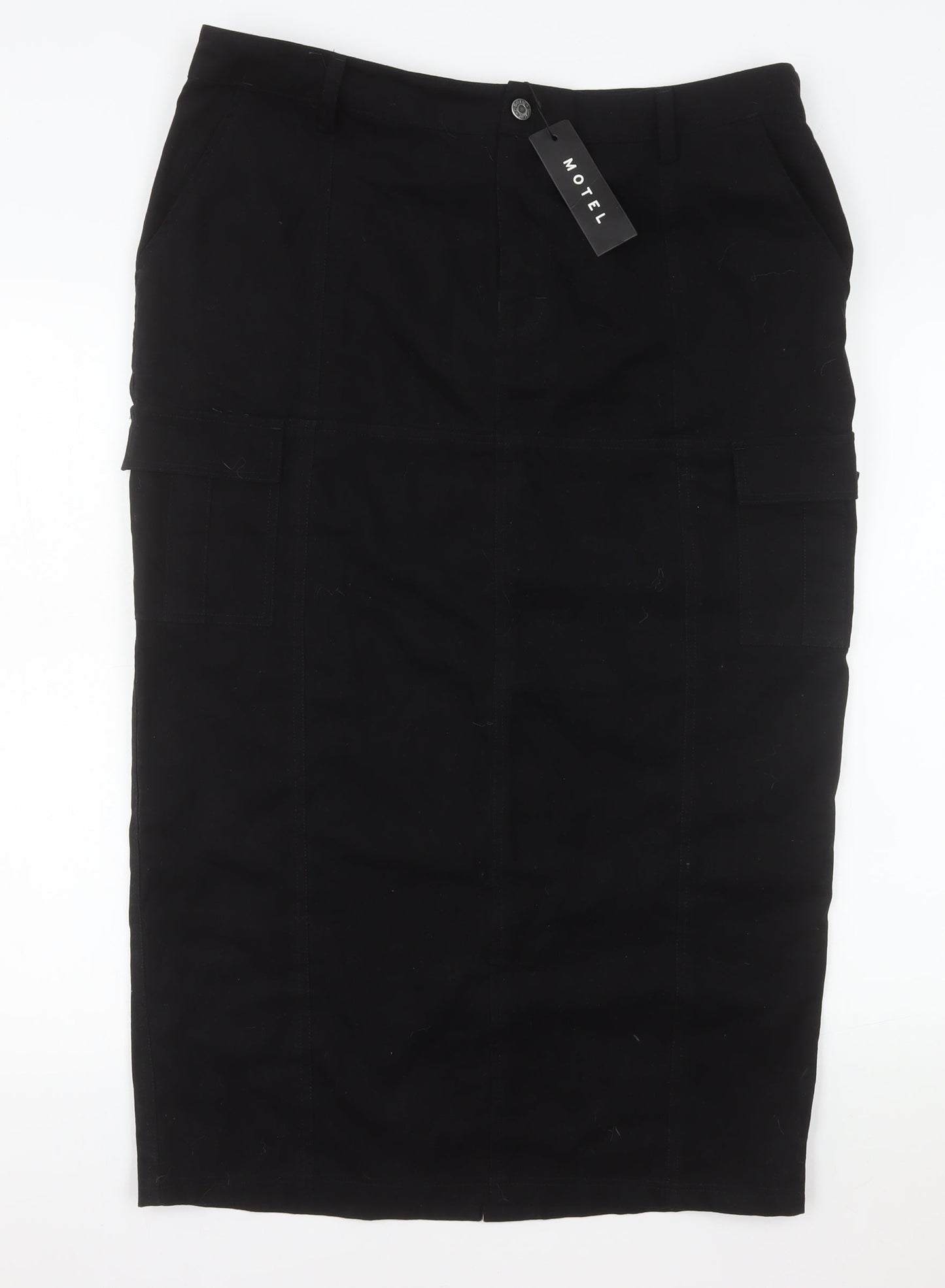 Motel Women Black Cargo Midi Skirt Size L Cotton Twill