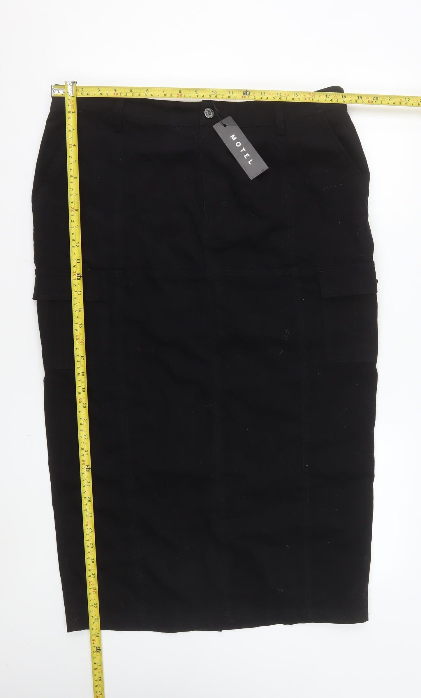 Motel Women Black Cargo Midi Skirt Size L Cotton Twill