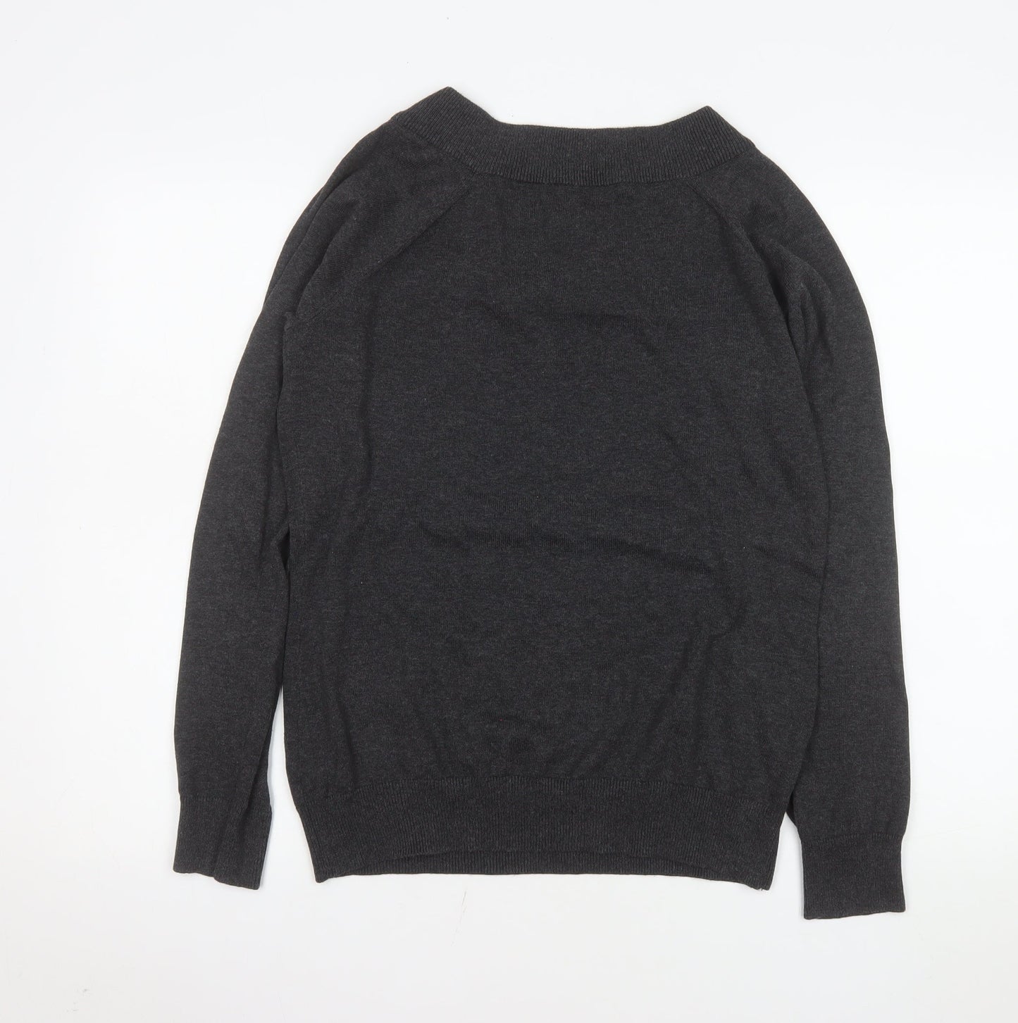 Lauren Ralph Lauren Women's Dark Grey XL Buckle Neck Cotton Jumper