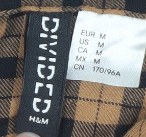 H&M Divided Women Brown Check Cropped Cotton Button-Up Shirt Size 12