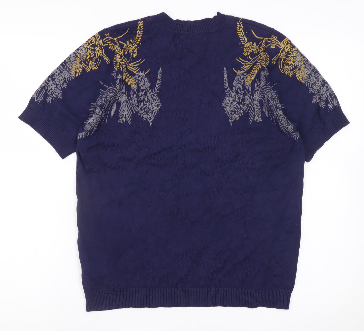 Next Women's Navy Blue Floral Short Sleeve Jumper Size 16