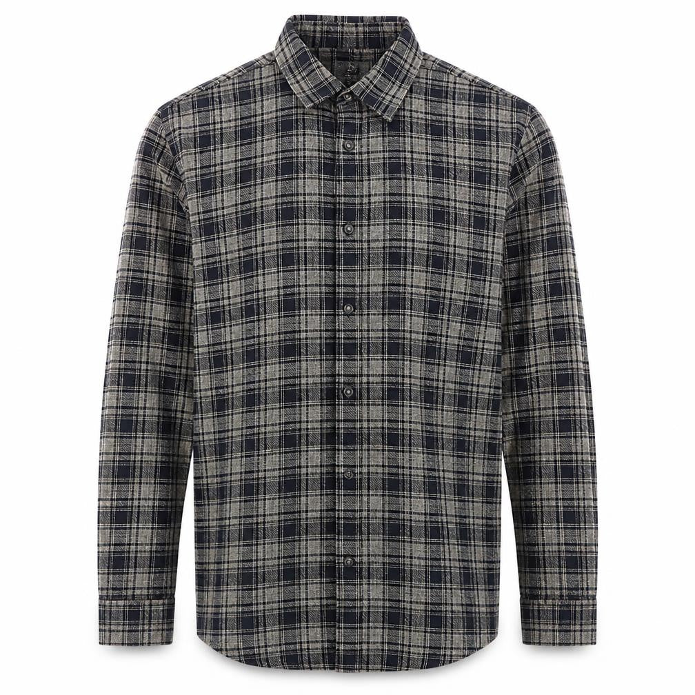 River Island Men's Grey Check Flannel Button-Up Shirt Size L