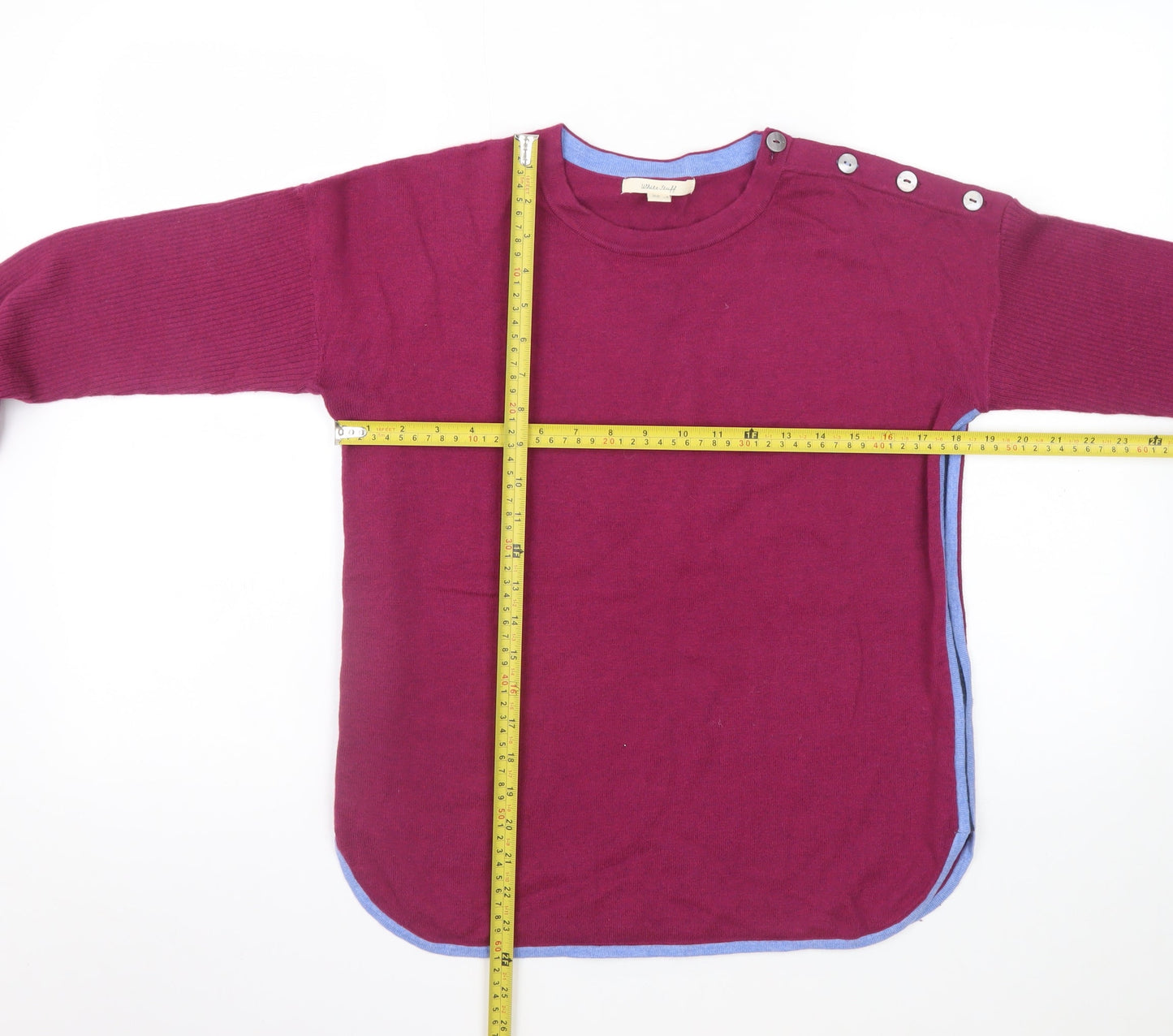 White Stuff Women's Purple Crew Neck Button Jumper Size 8