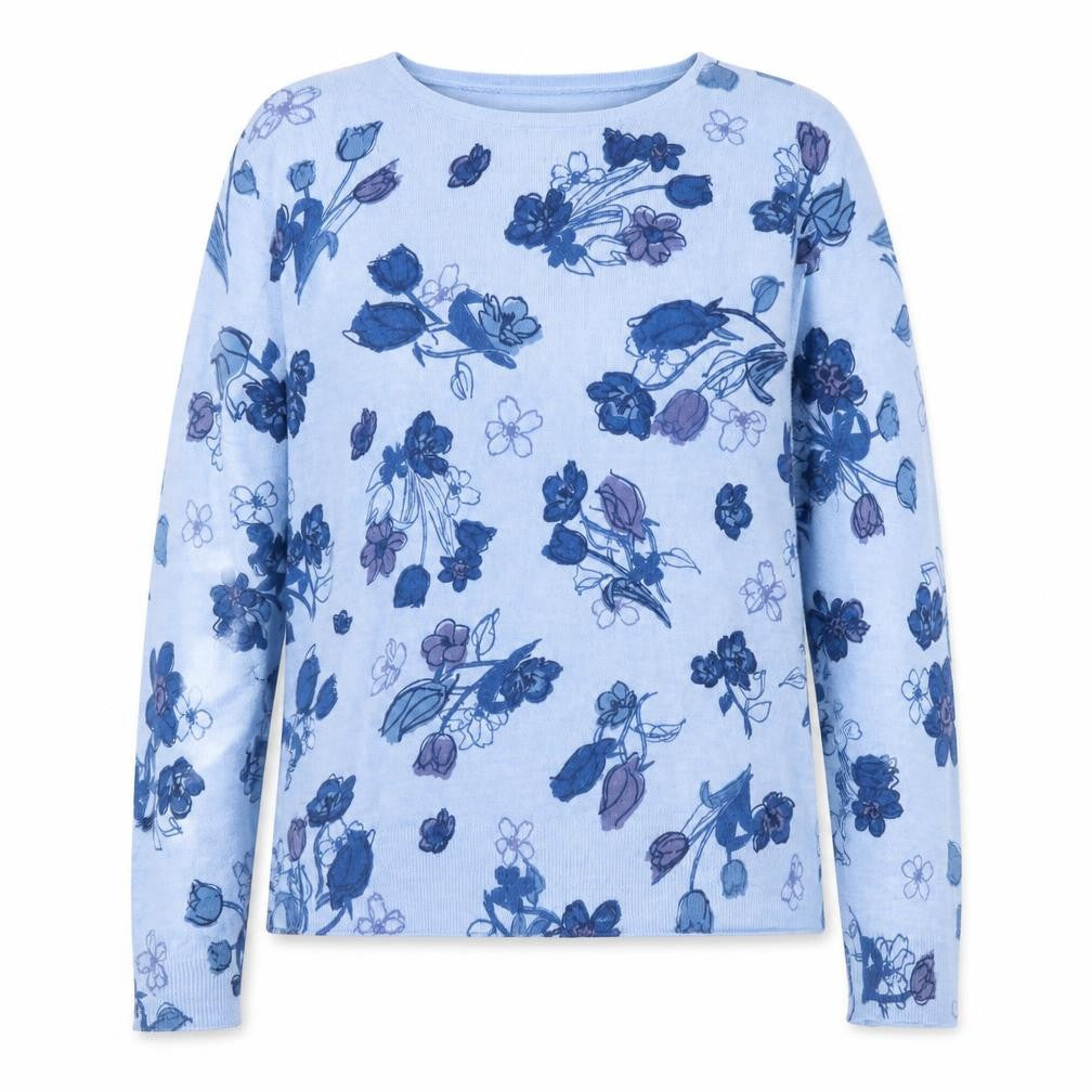 Isle Essentials Women’s Blue Floral Pullover Jumper Size 14-16 Acrylic Knit