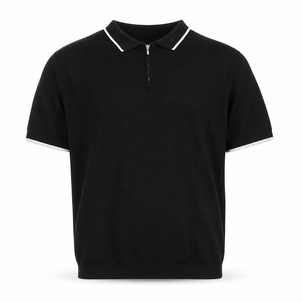 Topman Men's Black Collared Half Zip Short Sleeve Cotton T-Shirt XL