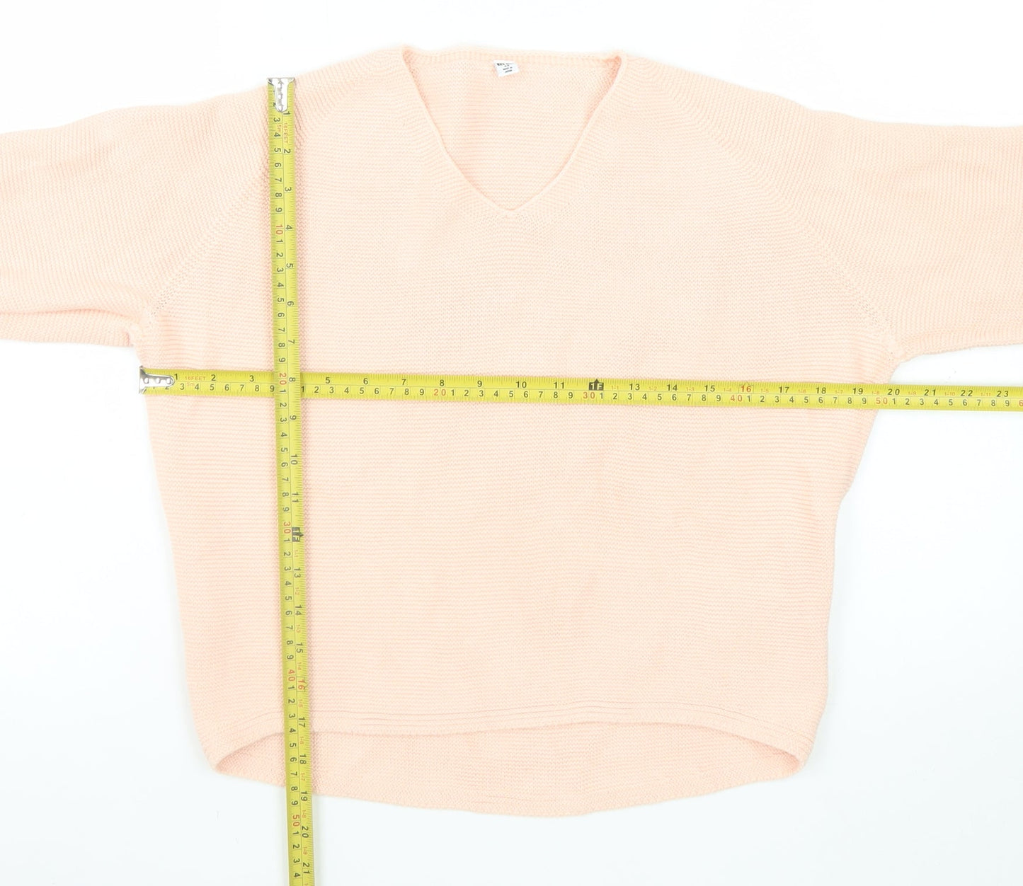 Uniqlo Women Beige V-Neck Cotton Knit Pullover Jumper XS