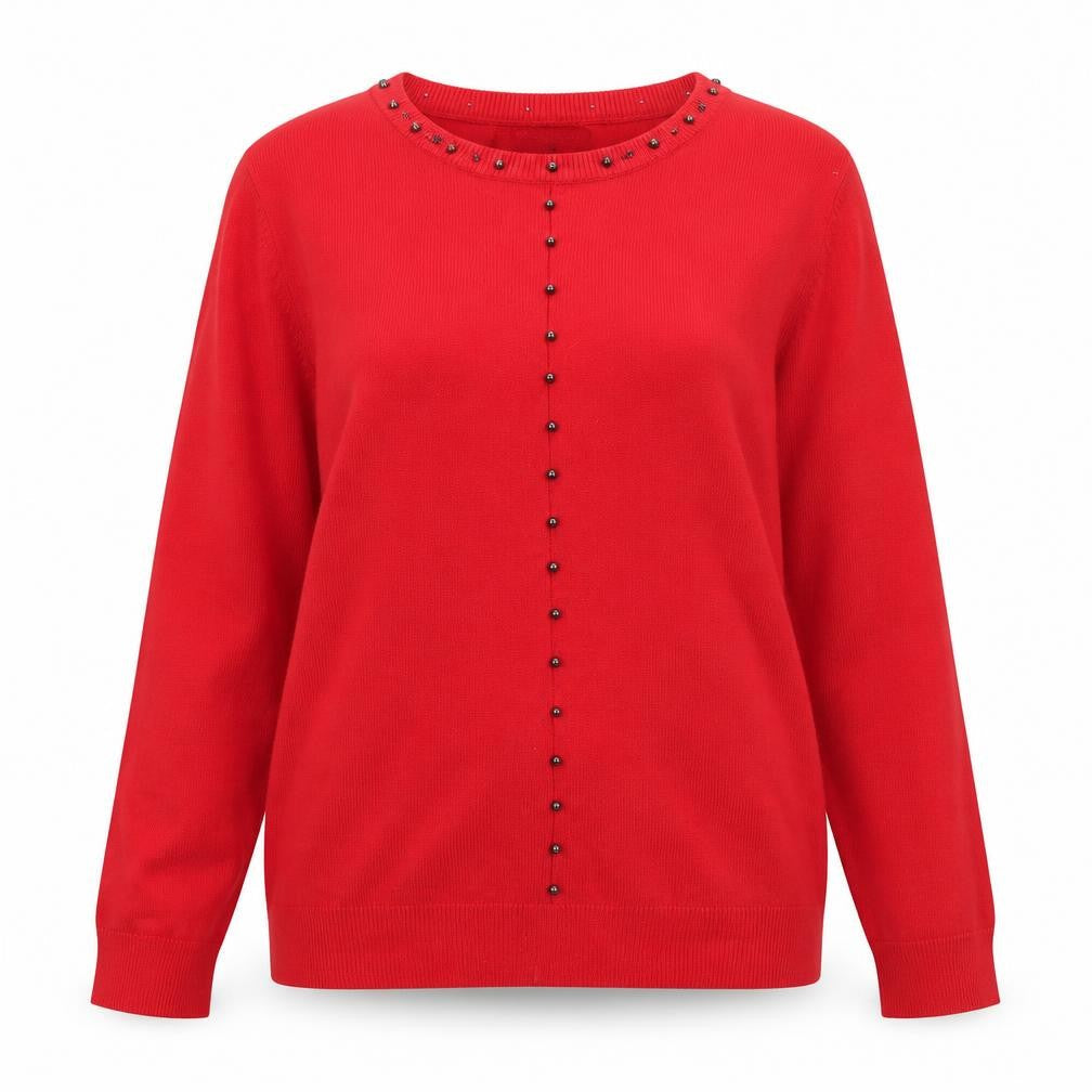 Bonmarché Women’s Red Beaded Crew Neck Long Sleeve Jumper Size 12