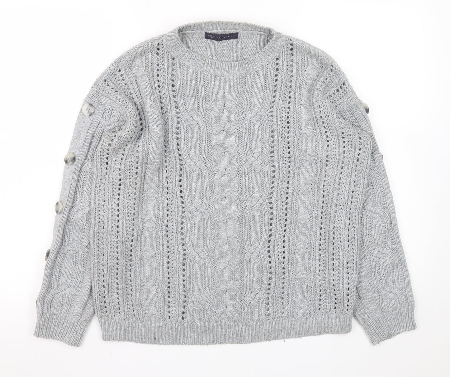 Marks and Spencer Women’s Grey Cable-Knit Pullover Jumper Size 12