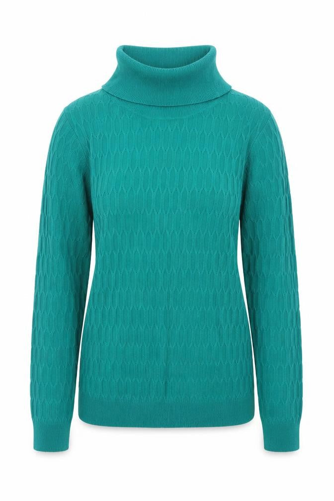 ISLE Essentials Women’s Green Roll Neck Cable-Knit Jumper Size S