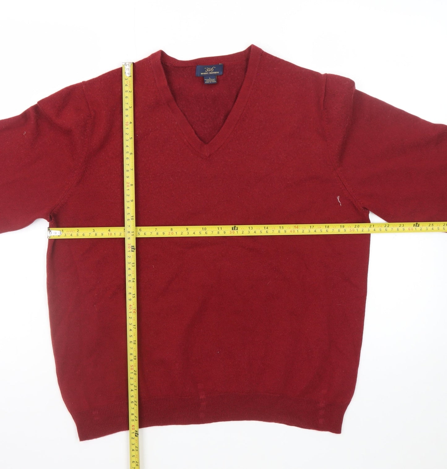 Brooks Brothers Men's Red Wool V-Neck Jumper Size L