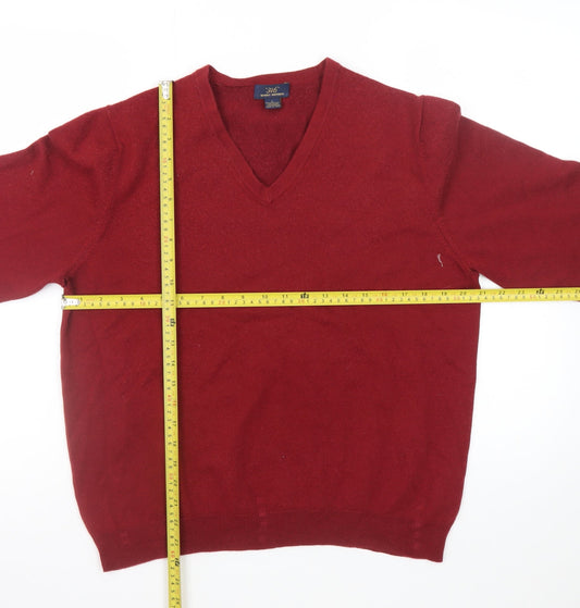 Brooks Brothers Men's Red Wool V-Neck Jumper Size L