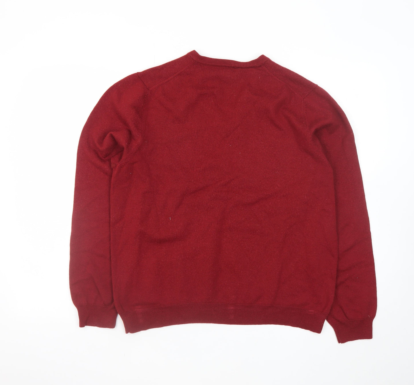 Brooks Brothers Men's Red Wool V-Neck Jumper Size L