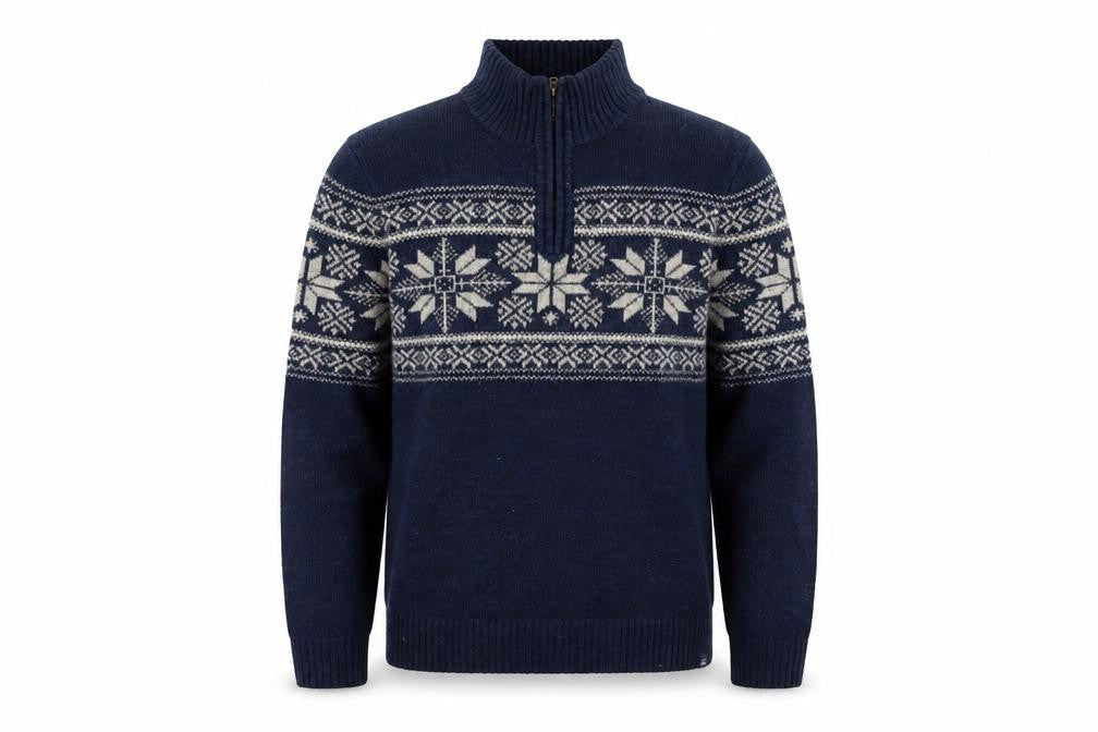 Fat Face Men's Blue Fair Isle 1/2 Zip High Neck Wool Jumper Size M