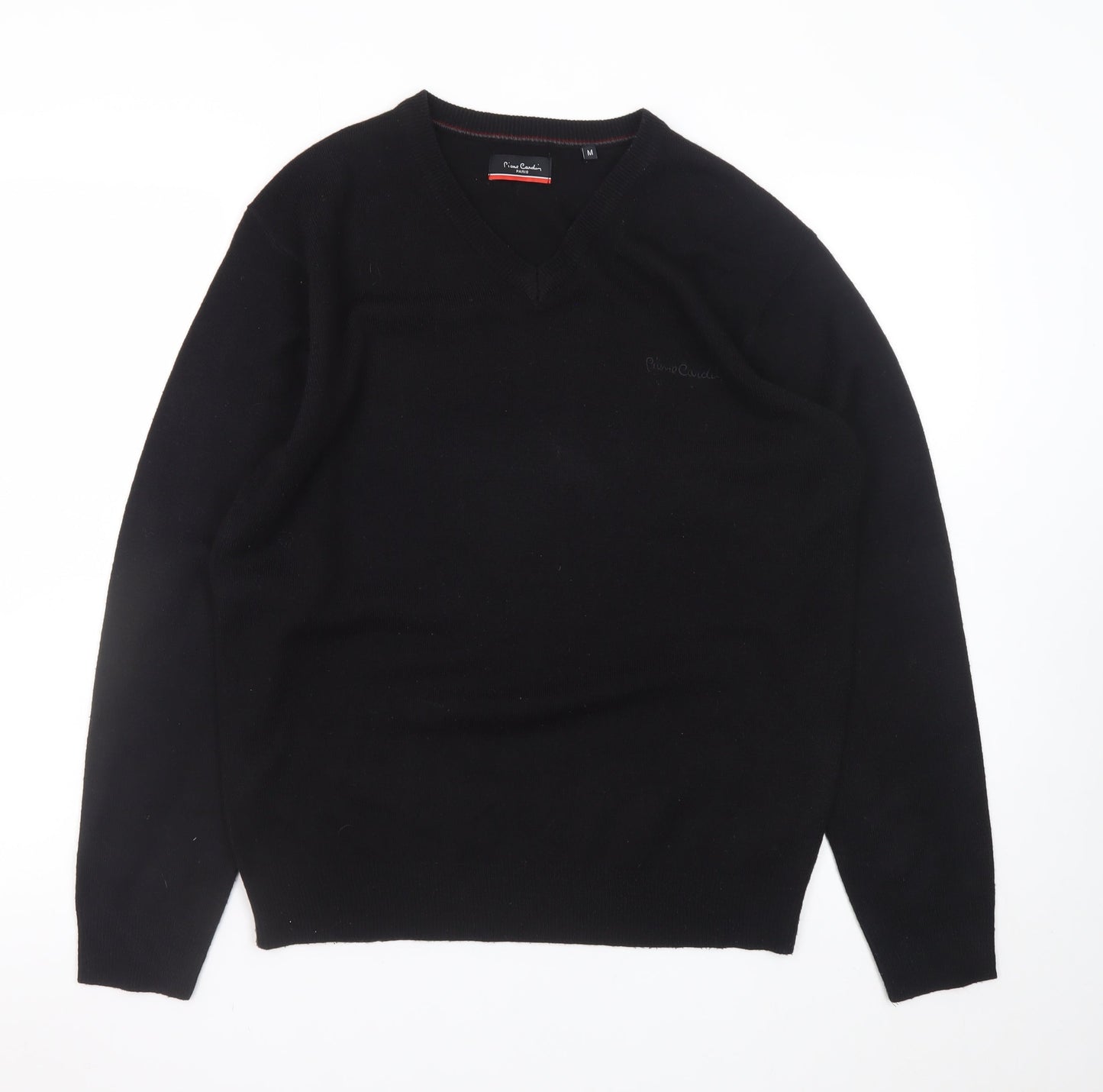 Pierre Cardin Men's Black Wool V-Neck Jumper Size M