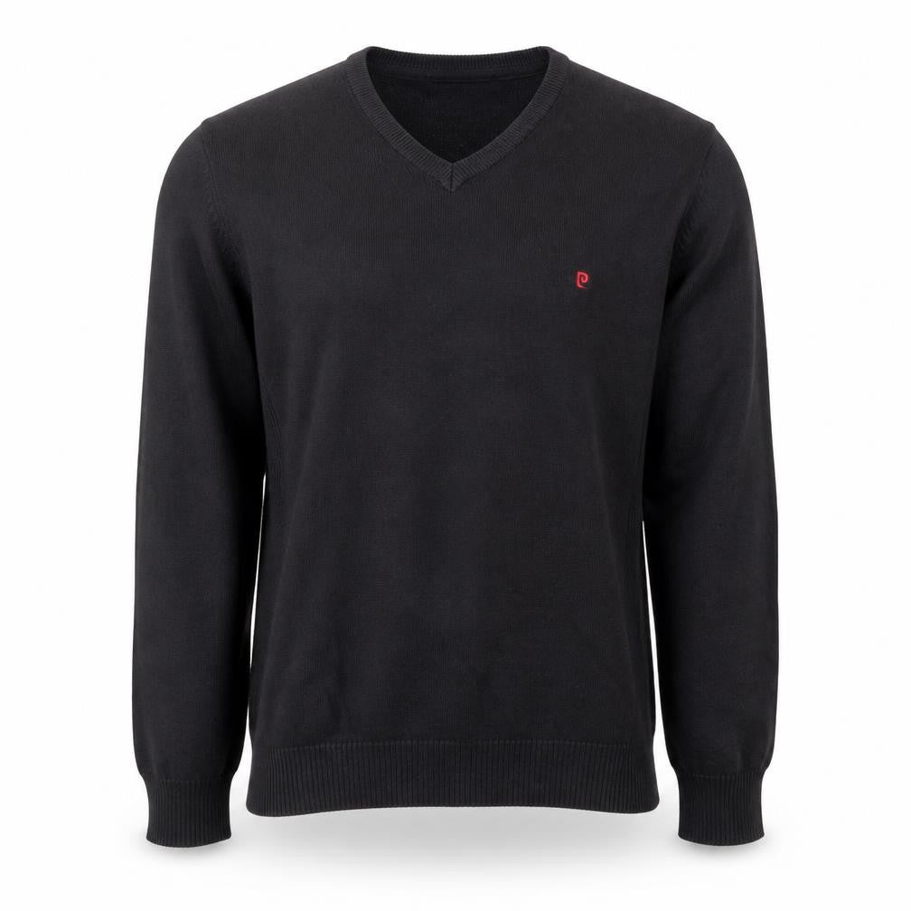 Pierre Cardin Men's Black Cotton V-Neck Jumper Size S